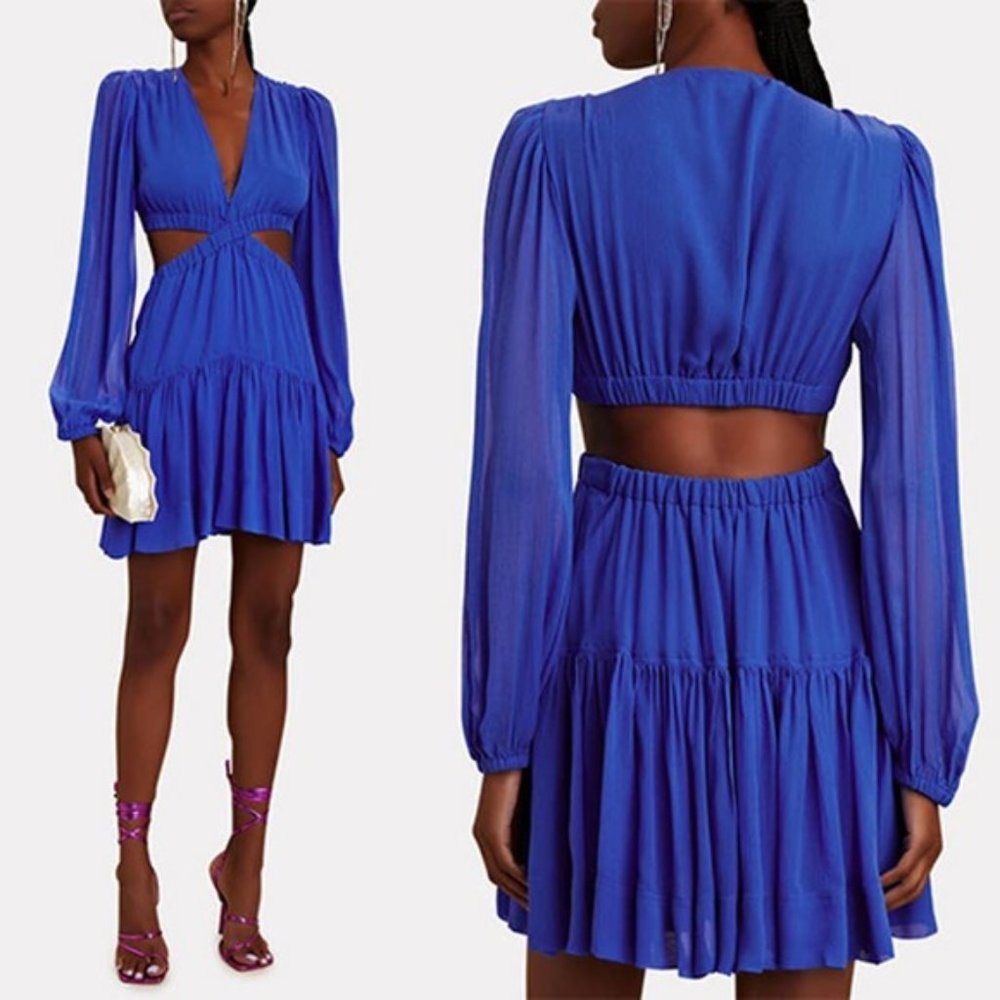 A.L.C Izzy ll Cut-Out Georgette Mini Dress Women's Blue Med Size: 0 NWT